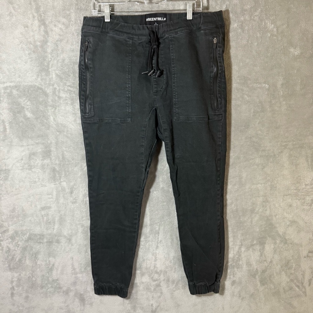 Been Trill Joggers Men’s Size Large Black Zip Pockets Drawstring Athletic Pants